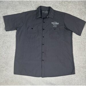 Hard Rock Hotel Las‎ Vegas Shirt Mens XL Gray Mechanic Button Up Shirt Sleeve